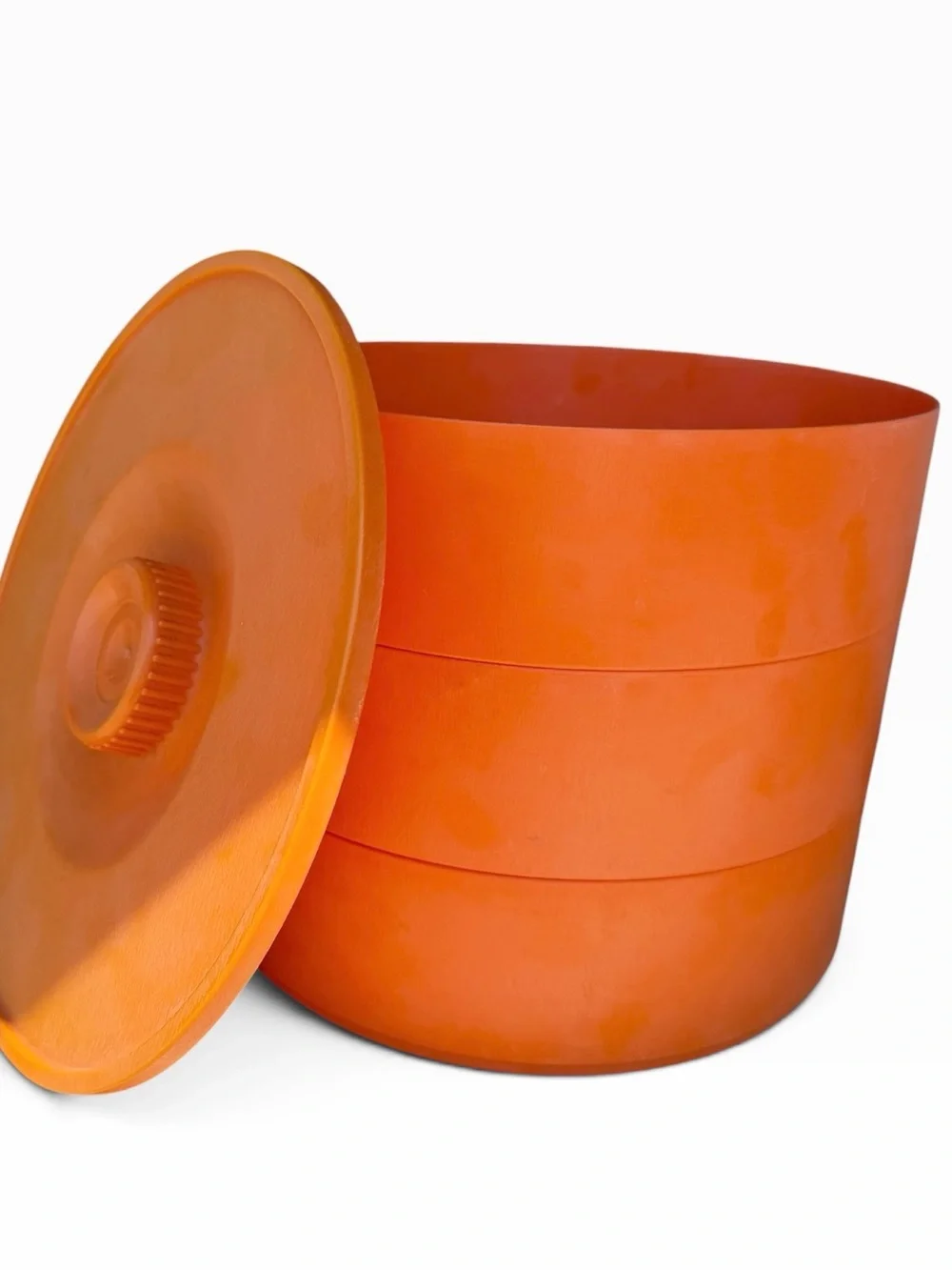 Vintage Orange Stackable Plastic Storage Container with Lid